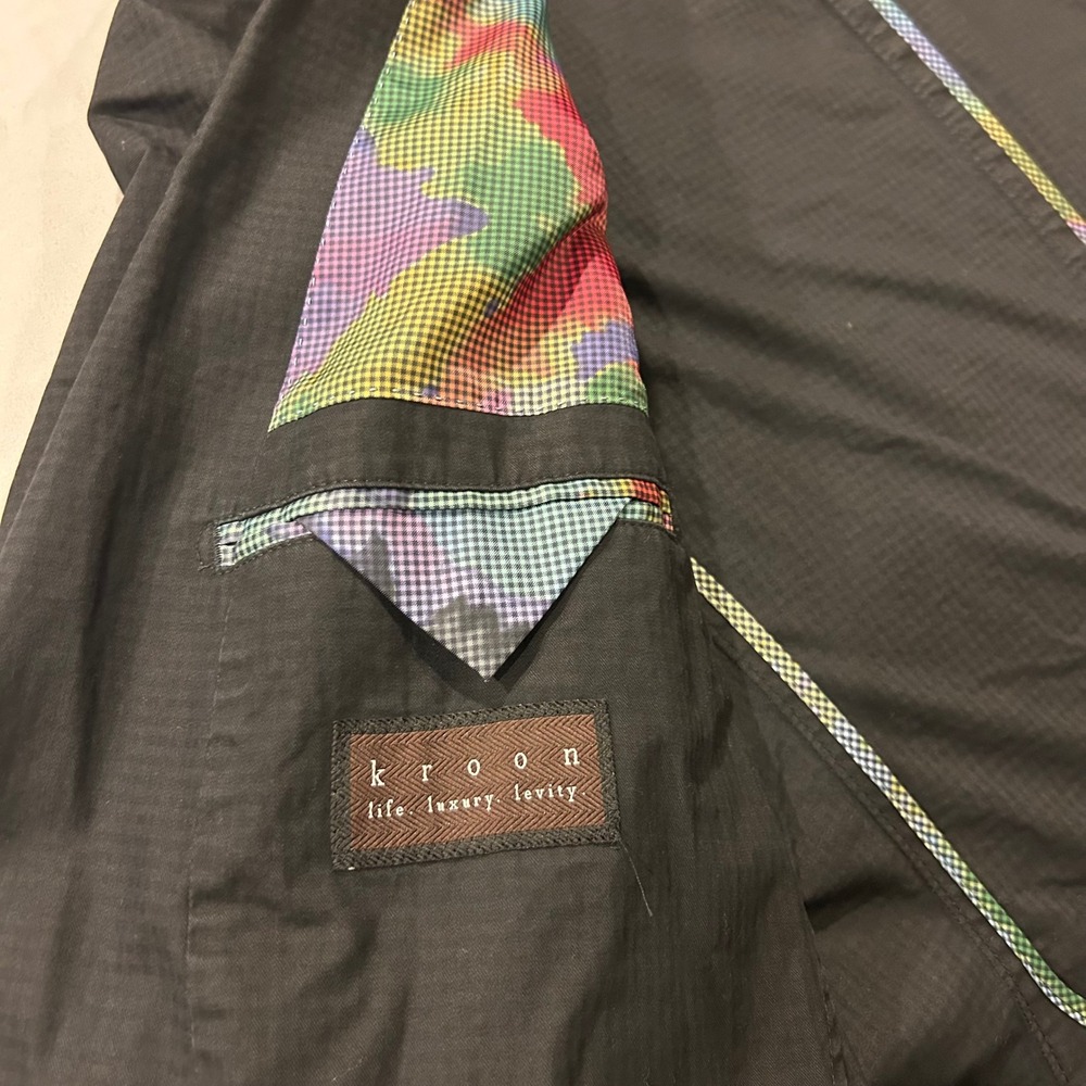 Kroon Taylor Wash Mens 42L Black Cotton Blazer Sport Coat Rainbow Camo Lining - Picture 2 of 13
